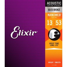 Elixir 11182 NanoWeb струны для акустич. гитары HD Light 13-53 бронза 80/20