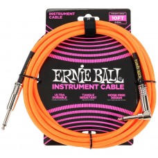 Ernie Ball 6079 кабель инструментальный, оплетёный, 3,05 м, прямой/угловой джеки, оранжевый неон