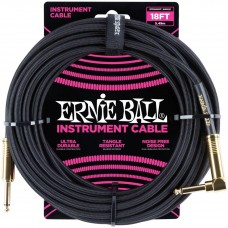 Ernie Ball 6086 кабель инструментальный, оплетёный, 5,49 м, прямой/угловой джеки, чёрный