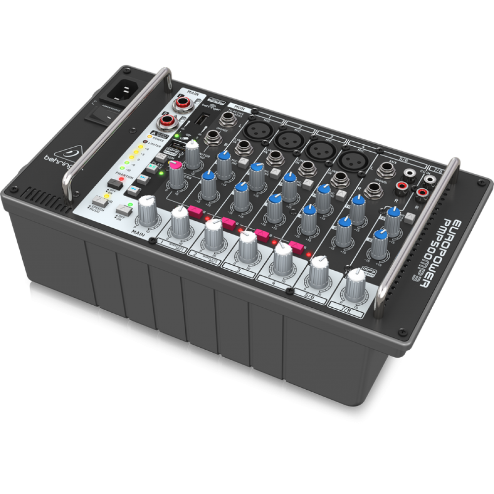 Behringer PMP500MP3 - микшер с усилителем, MP3-плеер, 500Вт 4 Ом, 8 каналов  (4 мик./лин., 2 стерео купить в магазине Музблок (MuzBlock.ru)