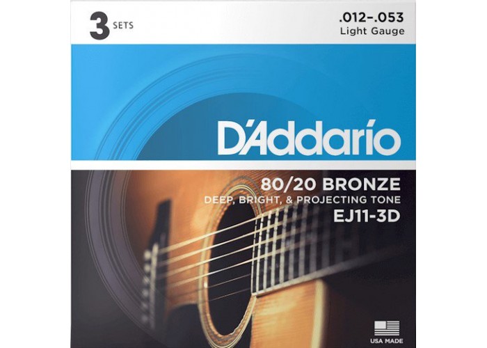 D'Addario EJ11-3D Bronze 80/20 Струны для акустической гитары, бронза, 12-53, 3 комплекта