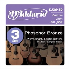 D'ADDARIO EJ26-3D 3 комплекта струн для акустической гитары, фосфор/бронза, Custom Light, 11-52