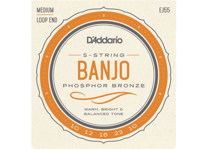 D'Addario EJ55 Комплект струн для 5-струнного банджо, фосф.бронза, Medium, 10-23