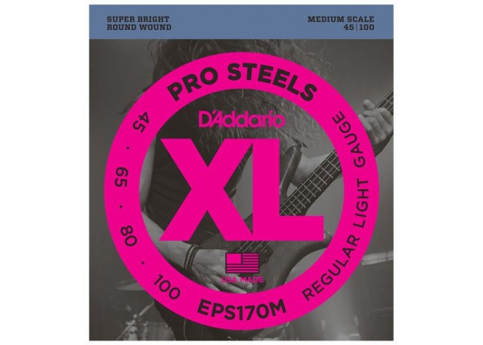 D'Addario EPS170M ProSteels Комплект струн для бас-гитары, Light, 45-100, Medium Scale