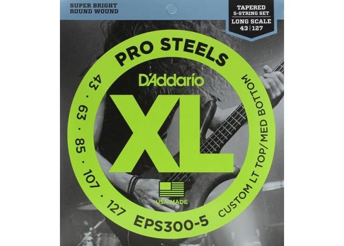 D'Addario EPS300-5 ProSteels Комплект струн для 5-струнной бас-гитары, Lt top/Med bottom, 43-127