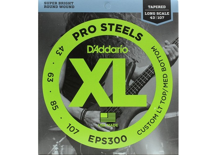 D'Addario EPS300 ProSteels Комплект струн для бас-гитары, Lt top/Med bottom, 43-107