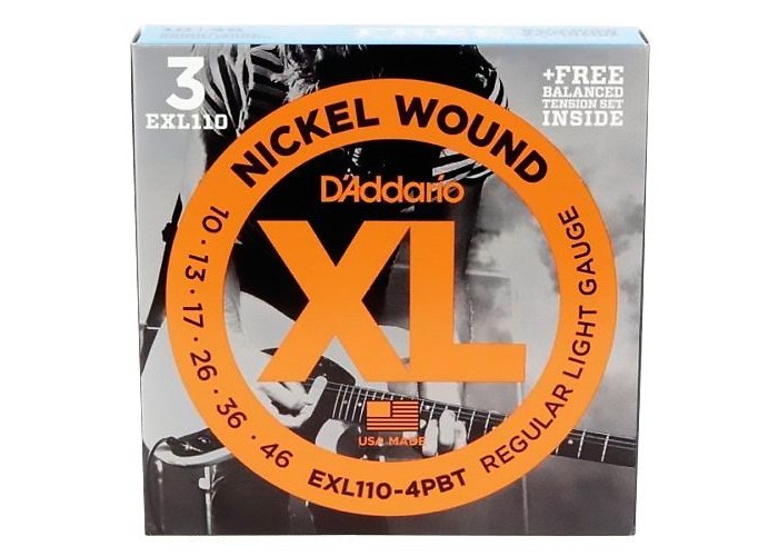 D'ADDARIO EXL110-4BT - 3 комплекта струн для электрогитары, 10-46 + 1 комплект EXL110BT в подарок