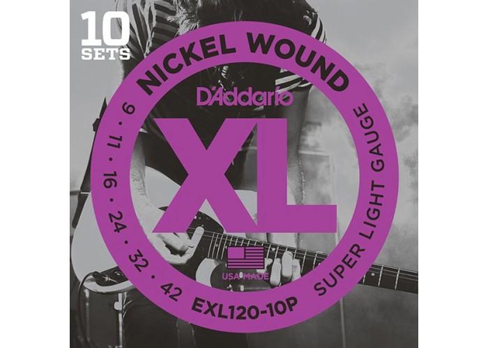 D'Addario EXL120-10P Nickel Wound Струны для электрогитары, Super Light, 9-42, 10 комплектов