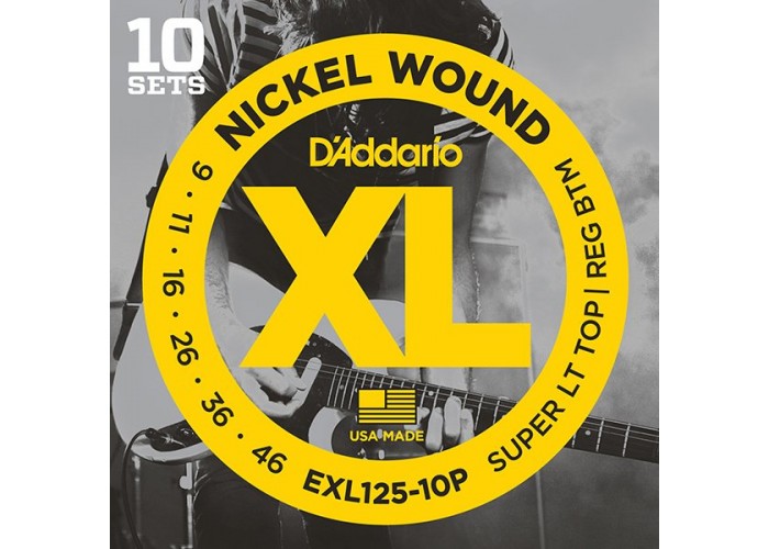 D'Addario EXL125-10P Nickel Wound Струны для электрогитары, S Light Top/Regular Bottom 9-46, 10компл