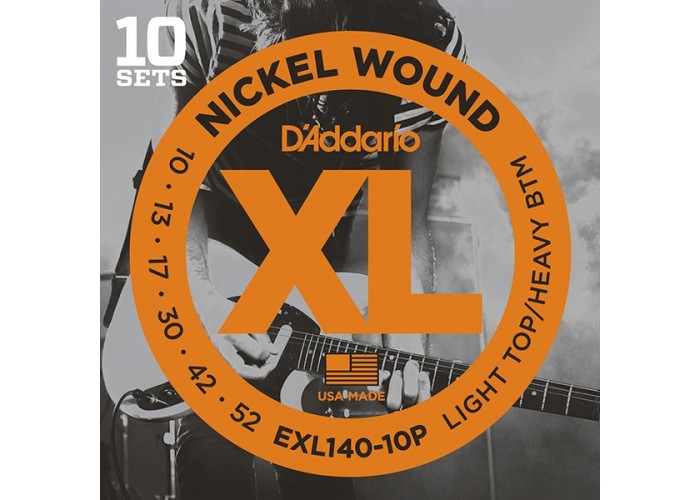 D'Addario EXL140-10P Nickel Wound Струны для электрогитары, Light Top/Heavy Bottom, 10-52, 10 компл