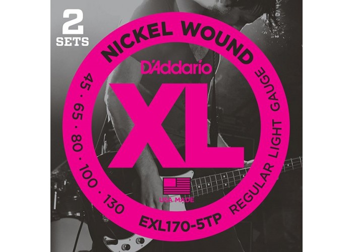 D'Addario EXL170-5TP Nickel Wound Струны для 5-струнной бас-гитары, Light 45-103, 2 комплекта, Long