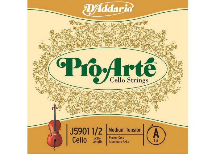 D'Addario J5901-1/2M-B10 Pro-Arte Отдельная струна A/Ля для виолончели размером 1/2, ср. нат, 10шт