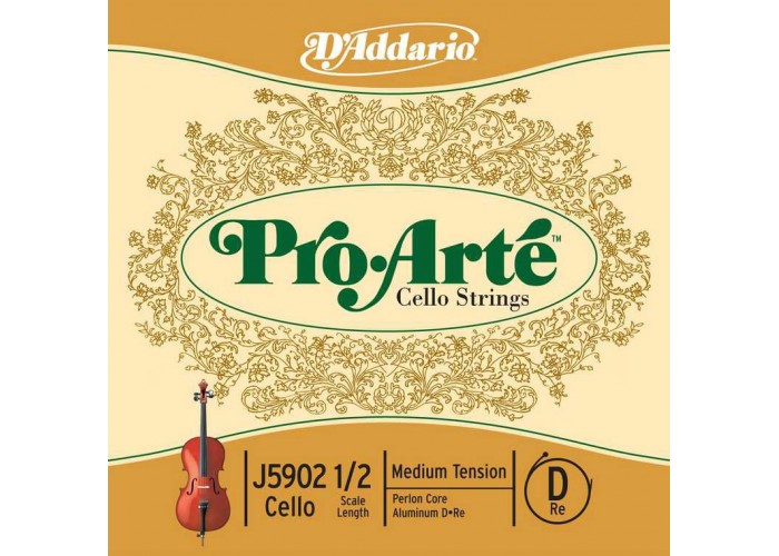 D'Addario J5902-1/2M-B10 Pro-Arte Отдельная струна D/Ре для виолончели размером 1/2, ср. нат, 10шт