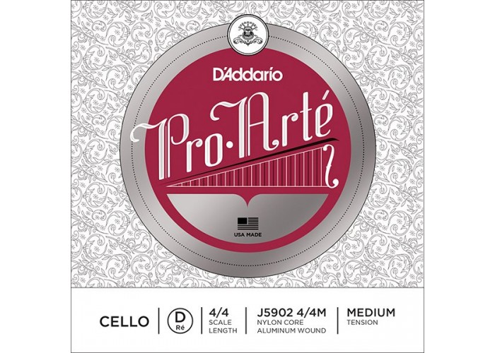 D'Addario J5902-4/4M Pro-Arte Отдельная струна D/Ре для виолончели размером 4/4, среднее натяжение