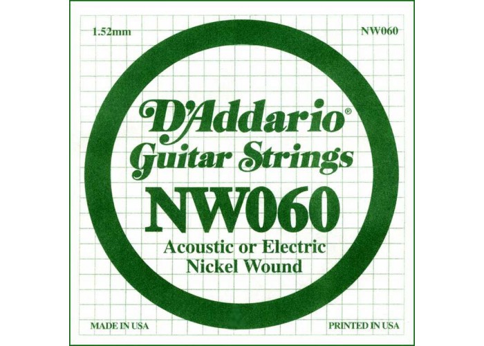 D'Addario NW060 Nickel Wound Отдельная струна для электрогитары, .060