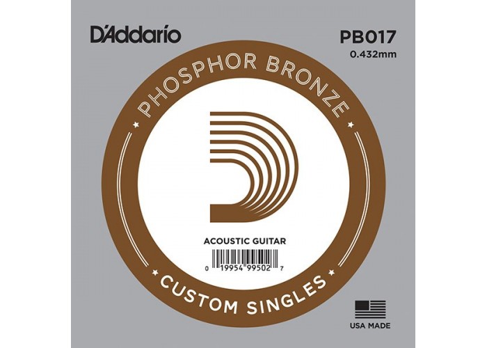 D'Addario PB017 Phosphor Bronze Отдельная струна для акустической гитары, фосфорная бронза, .017