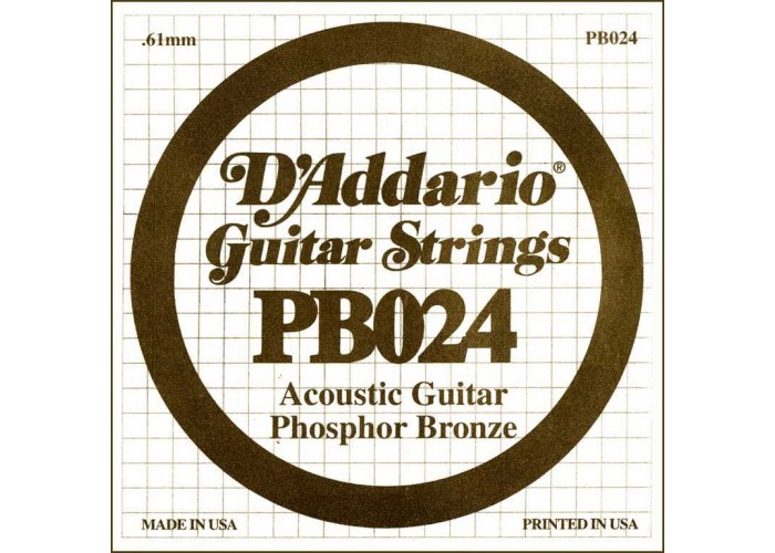 D'Addario PB024 Phosphor Bronze Отдельная струна для акустической гитары, фосфорная бронза, .024