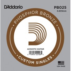 D'Addario PB025 Phosphor Bronze Отдельная струна для акустической гитары, фосфорная бронза, .025