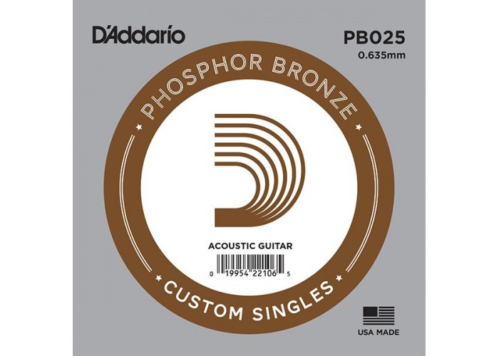 D'Addario PB025 Phosphor Bronze Отдельная струна для акустической гитары, фосфорная бронза, .025