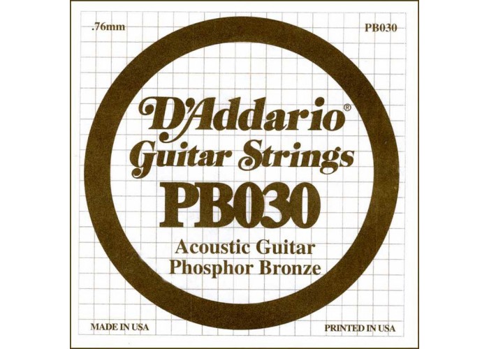 D'Addario PB030 Phosphor Bronze Отдельная струна для акустической гитары, фосфорная бронза, .030