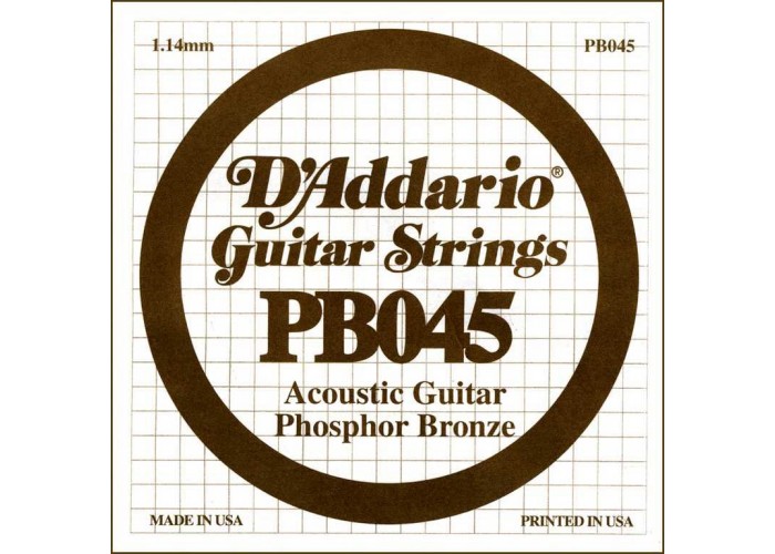 D'Addario PB045 Phosphor Bronze Отдельная струна для акустической гитары, фосфорная бронза, .045