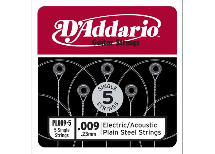 D'Addario PL009-5 Plain Steel Отдельная стальная струна без обмотки 009, 5шт