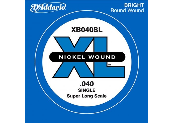 D'Addario XB040SL Nickel Wound Отдельная струна для бас-гитары, никелированная, .040, Super Long