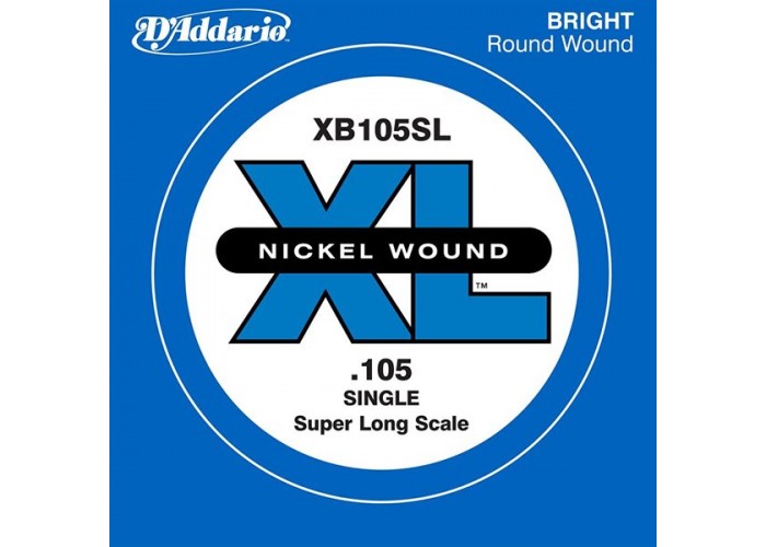 D'Addario XB105SL Nickel Wound Отдельная струна для бас-гитары, никелированная, .105, Super Long