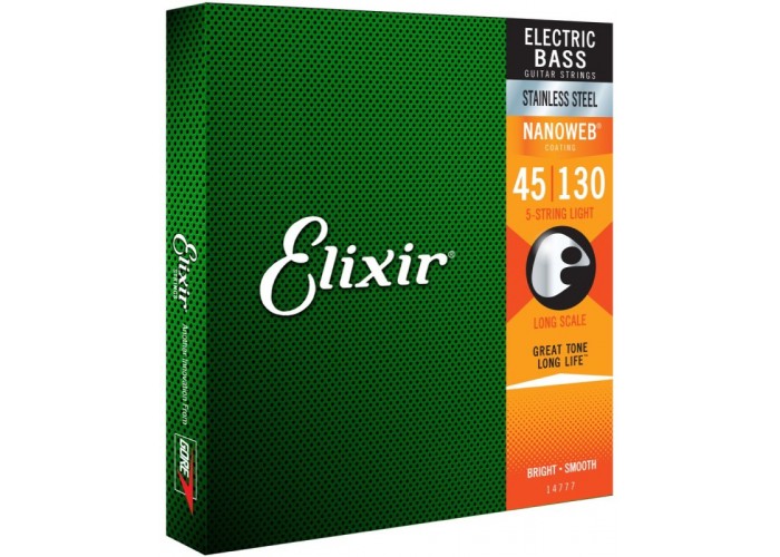 Elixir 14777 NanoWeb струны для 5-струнной бас-гитары Light 45-130, сталь