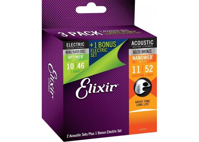 Elixir 16554 Mixed Multipack 2 x 80/20 Nanoweb 11-52 + 1 x Optiweb 10-46