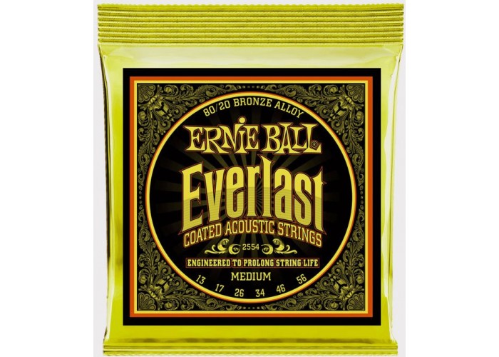 Ernie Ball 2554 струны для акустической гитары Everlast 80/20 Bronze Medium (13-17-26-34-46-56)