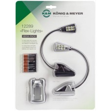 K&M 12289-000-00 комплект из 2х подсветок для нот, гибкая шея, прищепка, 6 LED,батарейки и магнитный