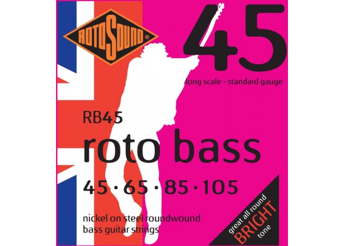 ROTOSOUND RB45 NICKEL (UNSILKED) 45 65 85 105 струны для басгитары, никелевое покрытие, 45-105